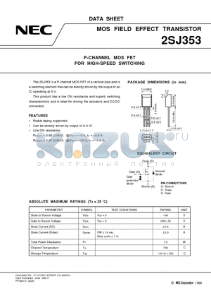 2SJ353 datasheet - P-CHANNEL MOS FET FOR HIGH-SPEED SWITCHING
