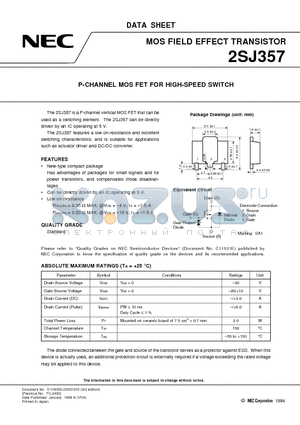 2SJ357 datasheet - P-CHANNEL MOS FET FOR HIGH-SPEED SWITCH