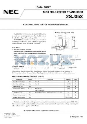 2SJ358 datasheet - P-CHANNEL MOS FET FOR HIGH-SPEED SWITCH