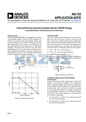 AN-733 datasheet - Universal Precision Op Amp Evaluation Board in MSOP Package