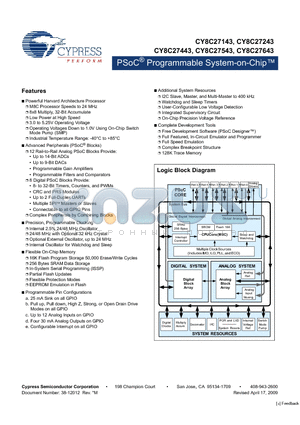 CY8C27143_09 datasheet - PSoC Programmable System-on-Chip