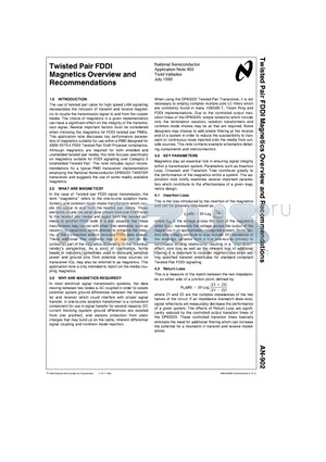 AN-902 datasheet - Twisted Pair FDDI Magnetics Overview and Recommendations