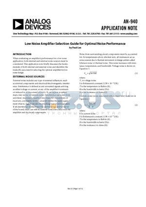 AN-940 datasheet - Low Noise Amplifier Selection Guide for Optimal Noise Performance