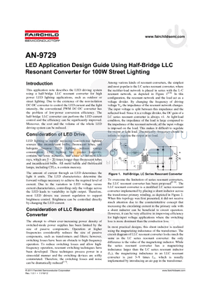 AN-9729 datasheet - LED Application Design Guide Using Half-Bridge LLC Resonant Converter for 100W Street Lighting
