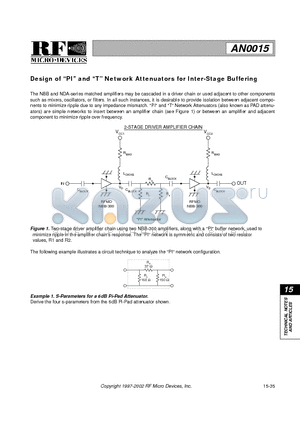 AN0015 datasheet - Design of PI and T Network Attenuators for Inter-Stage Buffering