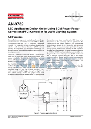 AN-9732 datasheet - LED Application Design Guide Using BCM Power Factor Correction (PFC) Controller for 200W Lighting System