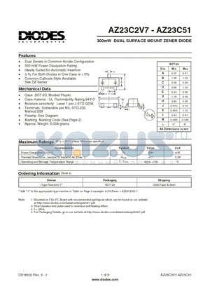 AZ23C20 datasheet - 300mW DUAL SURFACE MOUNT ZENER DIODE