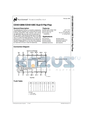 CD4013BCN datasheet - Dual D Flip-Flop