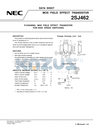 2SJ462 datasheet - P-CHANNEL MOS FIELD EFFECT TRANSISTOR FOR HIGH SPEED SWITCHING