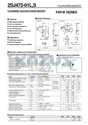 2SJ472-01S datasheet - P-CHANNEL SILICON POWER MOSFET