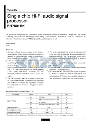 BH7801BK datasheet - Single chip Hi-Fi audio signal processor