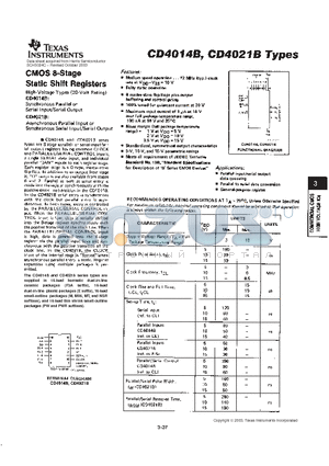 CD4014B datasheet - CMOS 8-Stage Static Shift Registers