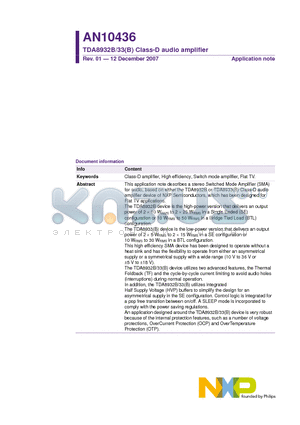 AN10436 datasheet - TDA8932B/33(B) Class-D audio amplifier