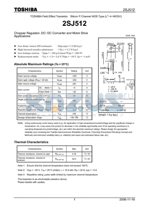 2SJ512 datasheet - Silicon P Channel MOS Type Chopper Regulator, DC−DC Converter and Motor Drive Applications