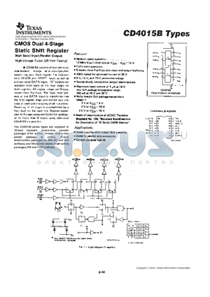 CD4015B datasheet - CMOS Dual 4-Stage Static Shift Register
