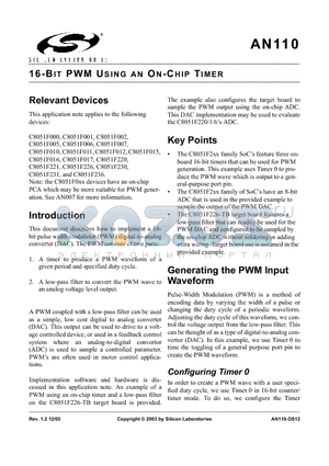 AN110 datasheet - 16-BIT PWM USING AN ON-CHIP TIMER