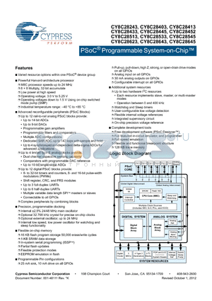 CY8C28413-24PVXI datasheet - PSoC^ Programmable System-on-Chip