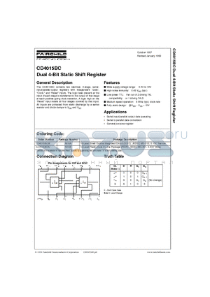 CD4015BCN datasheet - Dual 4-Bit Static Shift Register