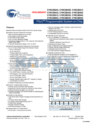 CY8C28433 datasheet - PSoC Programmable System-on-Chip