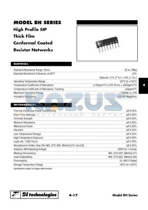 BH91471F datasheet - High Profile SIP Thick Film Conformal Coated Resistor Networks