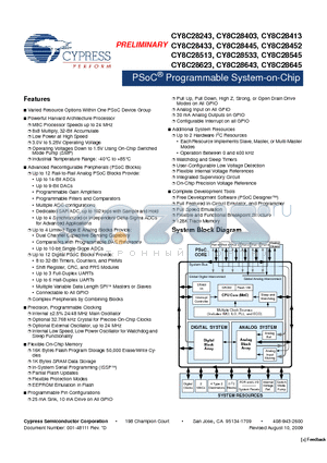 CY8C28445 datasheet - PSoC Programmable System-on-Chip