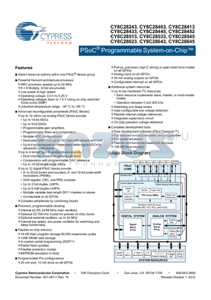 CY8C28445-24PVXI datasheet - PSoC^ Programmable System-on-Chip