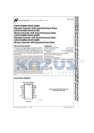 CD40160B datasheet - Decade Counter with Asynchronous Clear