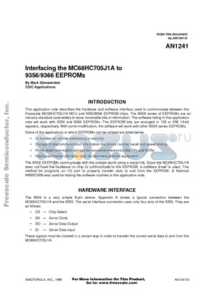 AN1241D datasheet - Interfacing the MC68HC705J1A to 9356/9366 EEPROMs