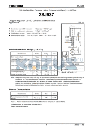 2SJ537 datasheet - Silicon P Channel MOS Type Chopper Regulator, DC−DC Converter and Motor Drive Applications