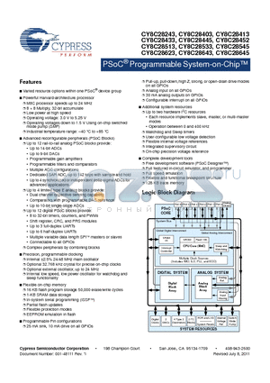 CY8C28243-24PVXI datasheet - PSoC Programmable System-on-Chip