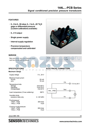 144LP20D-PCB datasheet - Signal conditioned precision pressure transducers