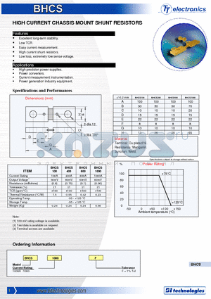 BHCS400F datasheet - HIGH CURRENT CHASSIS MOUNT SHUNT RESISTORS