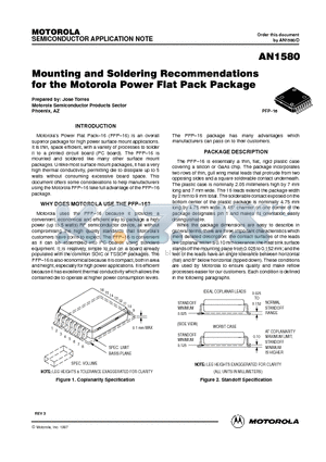 AN1580 datasheet - MOUNTING AND SOLDERING RECOMMENDATIONS FOR THE MOTOROLA POWER FLAT PACK PACKAGE