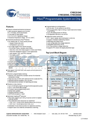 CY8C28XXX datasheet - PSoC Programmable System-on-Chip Low power at high speed