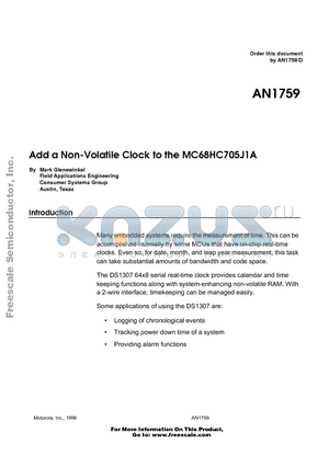 AN1759 datasheet - Add a Non-Volatile Clock to the MC68HC705J1A