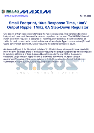 AN1782 datasheet - Small Footprint, 10us Response Time, 10mV Output Ripple, 1MHz, 6A Step-Down Regulator