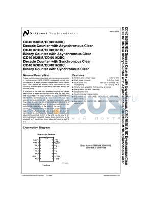 CD40162BMN datasheet - Decade Counter with Asynchronous Clear