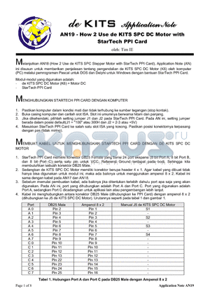 AN19 datasheet - AN19 - How 2 Use de KITS SPC DC Motor with StarTech PPI Card