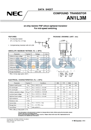 AN1L3M datasheet - on-chip resistor PNP silicon epitaxial transistor