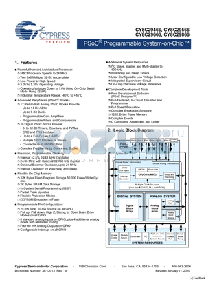 CY8C29466-24SXI datasheet - PSoC^ Programmable System-on-Chip