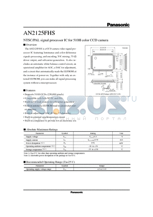 AN2125FHS datasheet - NTSC/PAL signal processor IC for 510H color CCD camera