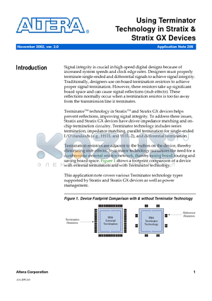 AN209 datasheet - Using Terminator Technology in Stratix & Stratix GX Devices