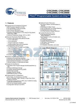 CY8C29566-24AXI datasheet - PSoC Programmable System-on-Chip