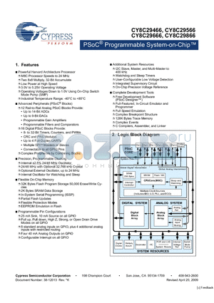 CY8C29666-24LTXIT datasheet - PSoC Programmable System-on-Chip