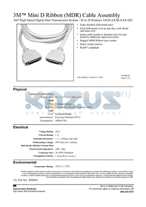 14526-EZ5B-100-02C datasheet - 3M Mini D Ribbon (MDR) Cable Assembly