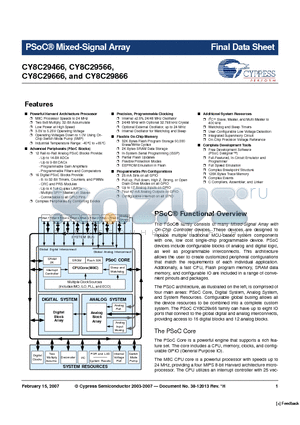 CY8C29666-24PVXI datasheet - PSoC^ Mixed-Signal Array
