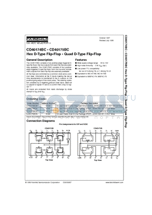 CD40174BCN datasheet - Hex D-Type Flip-Flop g Quad D-Type Flip-Flop