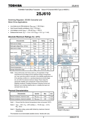 2SJ610 datasheet - TOSHIBA Field Effect Transistor Silicon P-Channel MOS Type