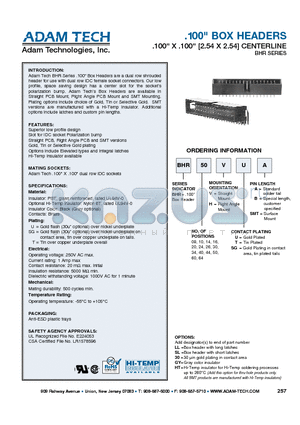 BHR10HUB datasheet - .100 BOX HEADERS .100 X .100 [2.54 X 2.54] CENTERLINE