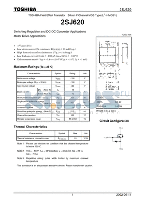2SJ620 datasheet - TOSHIBA Field Effect Transistor Silicon P Channel MOS Type (L2-p-MOSV)
